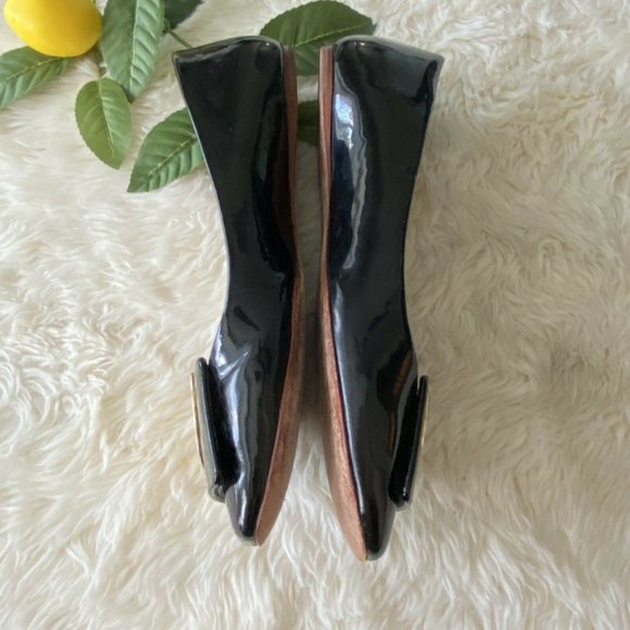 ory Burch Black Square Toe Gold Logo Patent Sz 8 - Picture 4 of 8